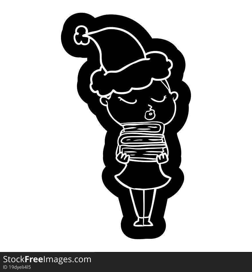 cartoon icon of a calm woman wearing santa hat