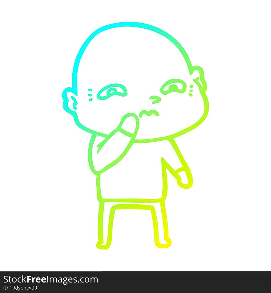 cold gradient line drawing of a cartoon nervous man