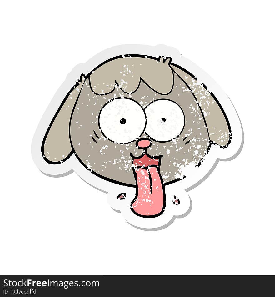 distressed sticker of a cartoon dog face panting