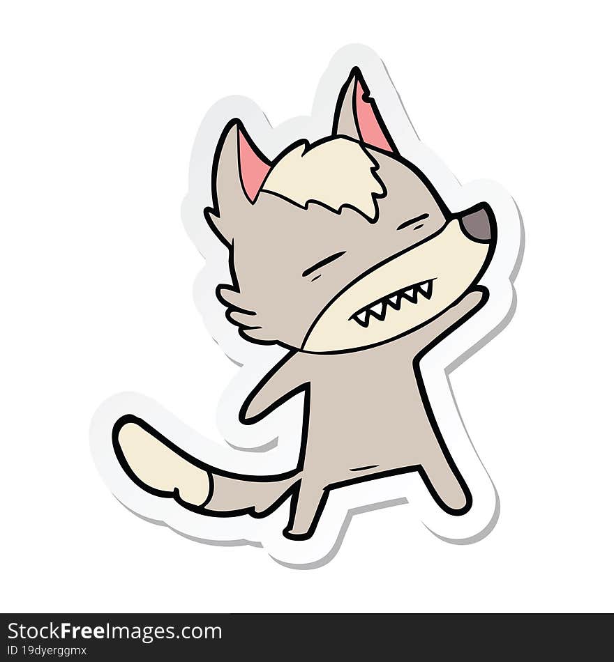 sticker of a cartoon wolf showing teeth