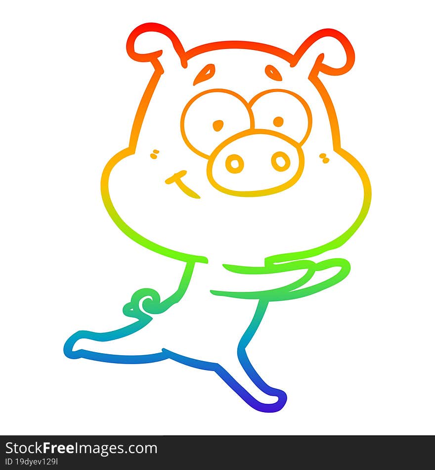 rainbow gradient line drawing happy cartoon pig