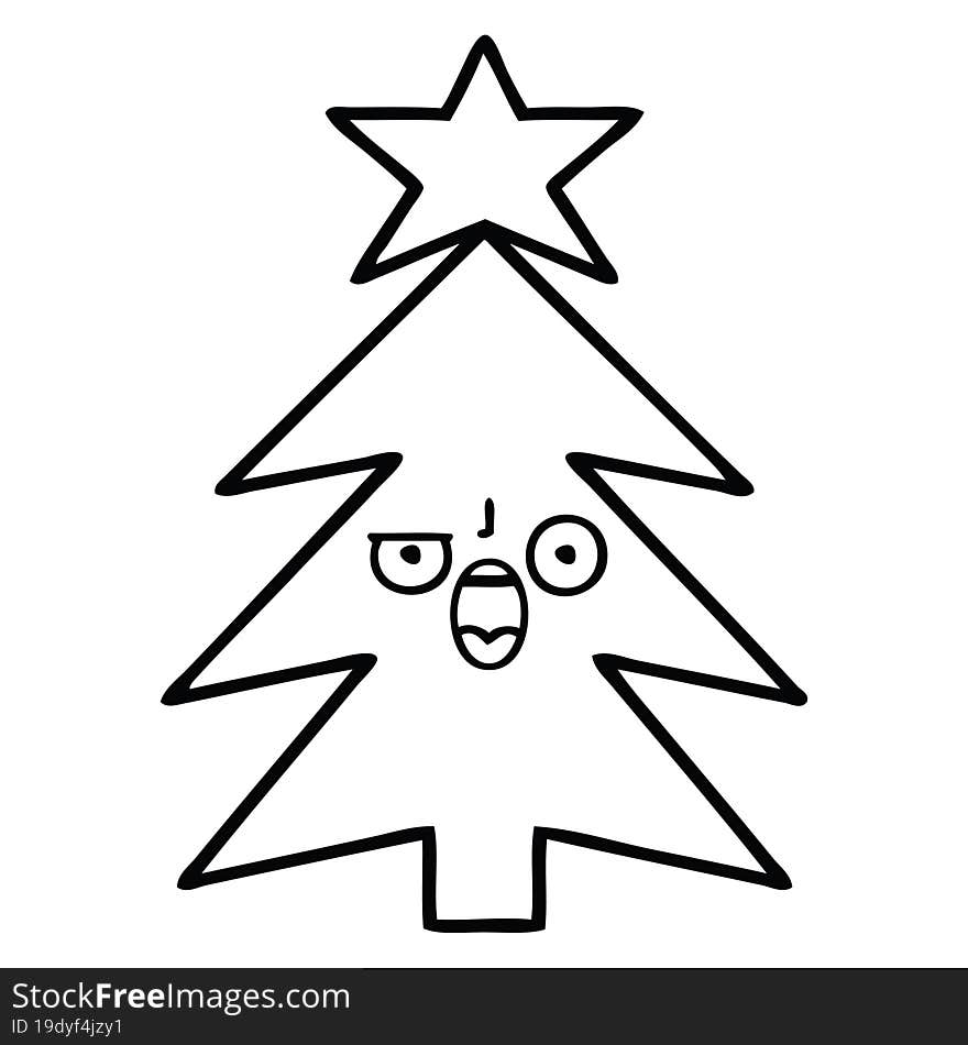 Line Drawing Cartoon Christmas Tree