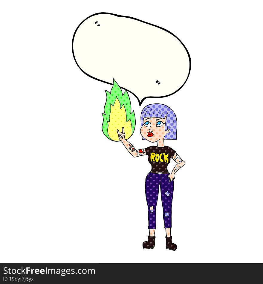 freehand drawn comic book speech bubble cartoon rock girl