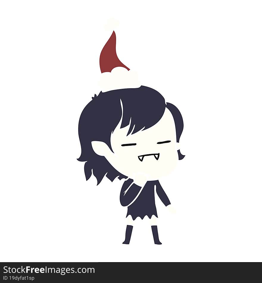 flat color illustration of a undead vampire girl wearing santa hat