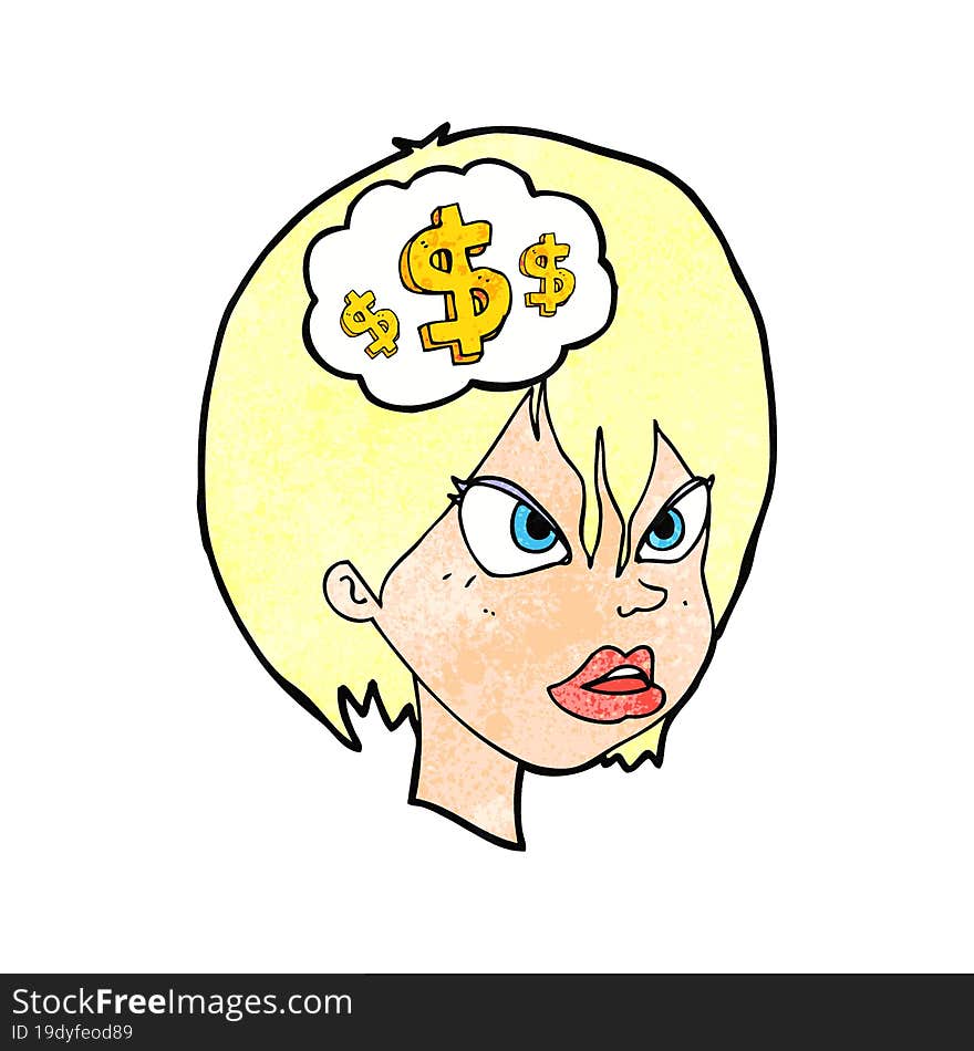 cartoon woman thinking about money