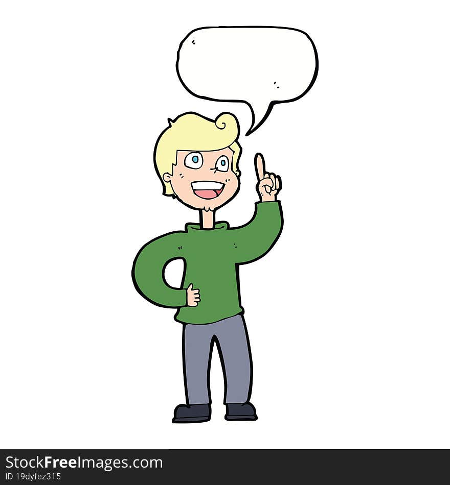 cartoon boy with great idea with speech bubble