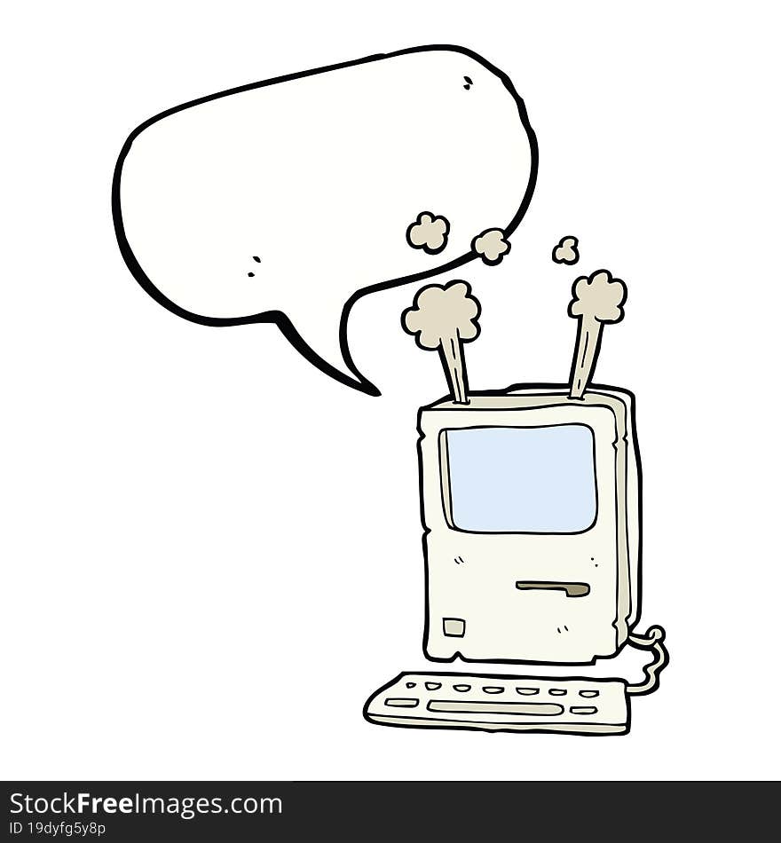 cartoon old computer with speech bubble