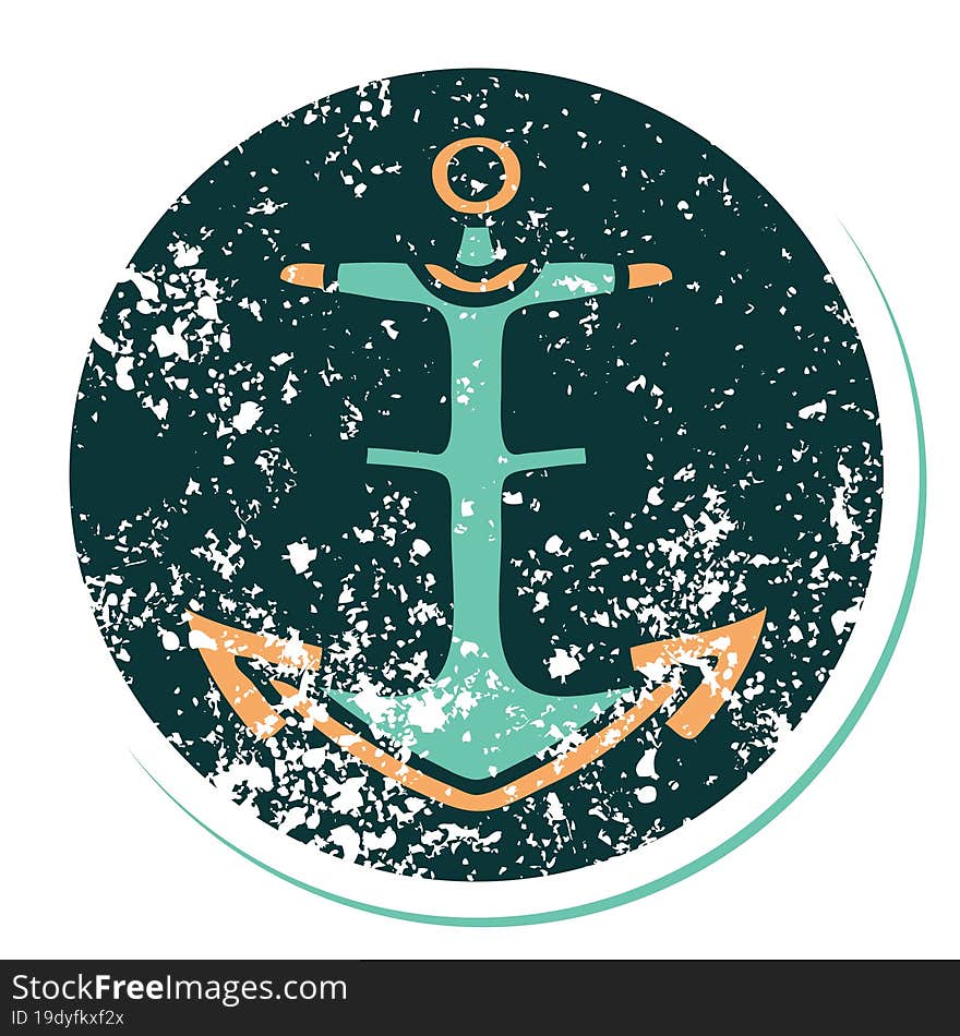 iconic distressed sticker tattoo style image of an anchor. iconic distressed sticker tattoo style image of an anchor