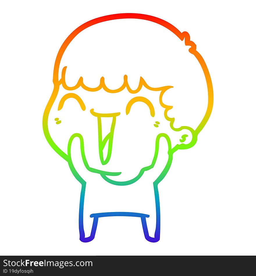 rainbow gradient line drawing of a cartoon happy man