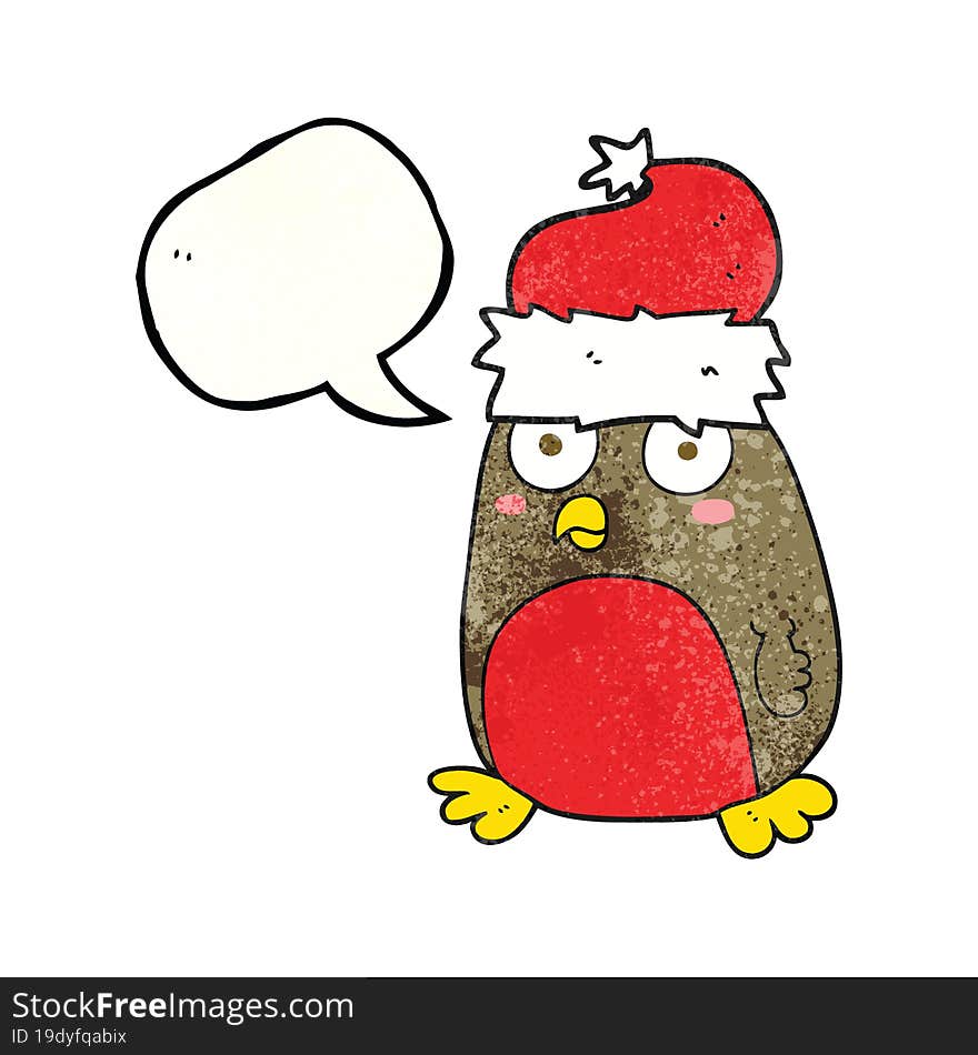 speech bubble textured cartoon christmas robin