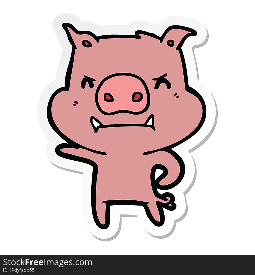 Sticker Of A Angry Cartoon Pig