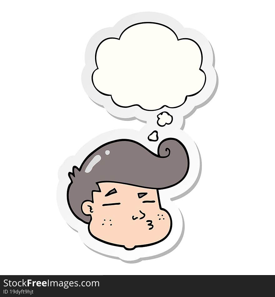 Cartoon Boy S Face And Thought Bubble As A Printed Sticker