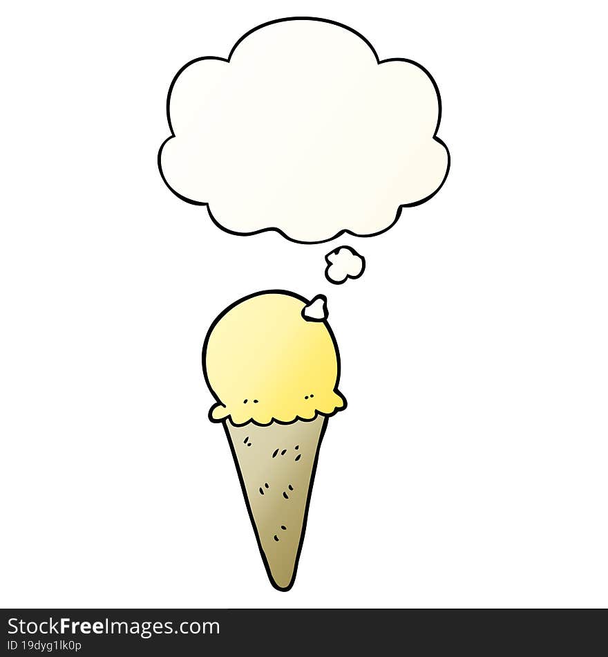 cartoon ice cream and thought bubble in smooth gradient style