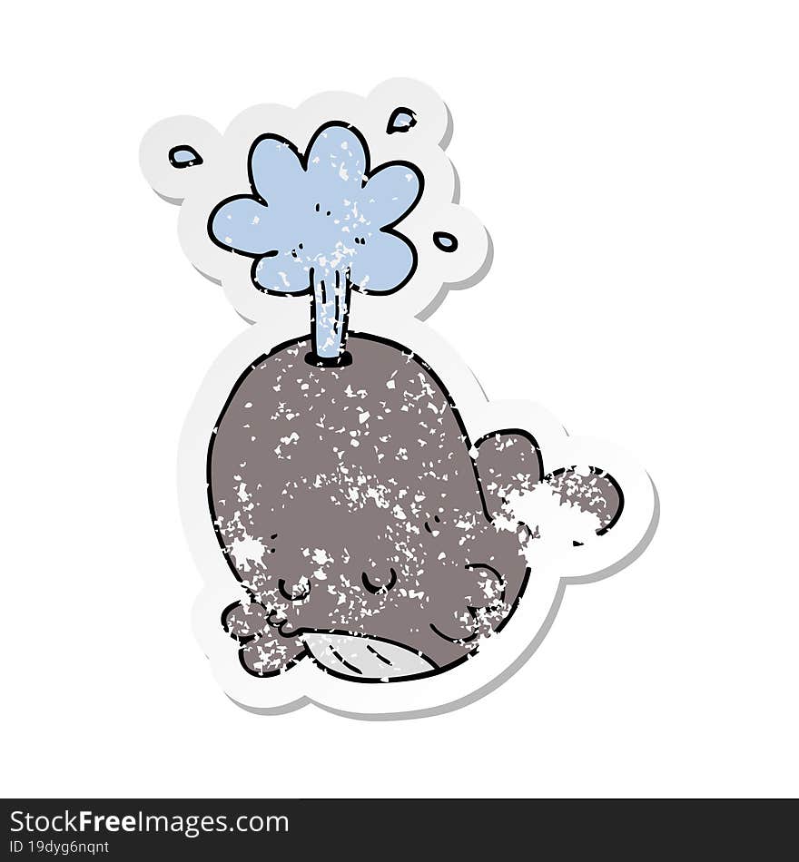 distressed sticker of a cartoon spouting whale