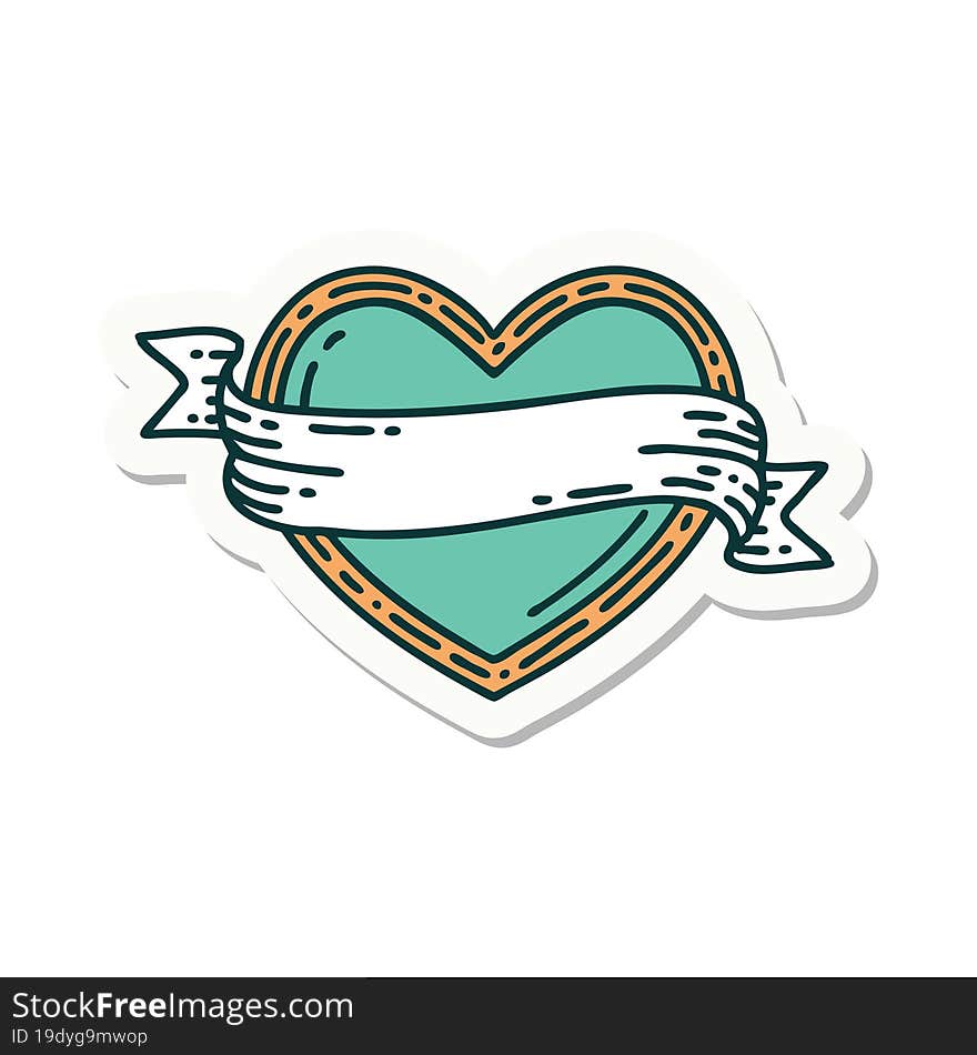 sticker of tattoo in traditional style of a heart and banner. sticker of tattoo in traditional style of a heart and banner