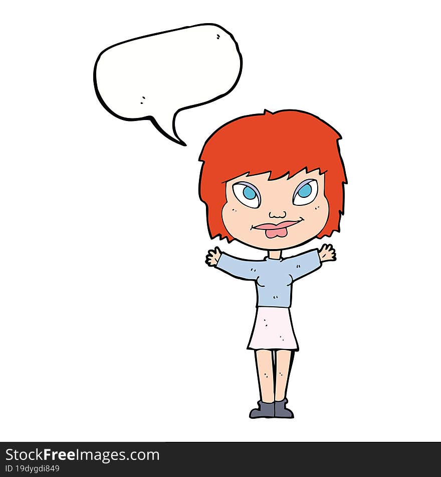 Cartoon Woman Waving Arms With Speech Bubble