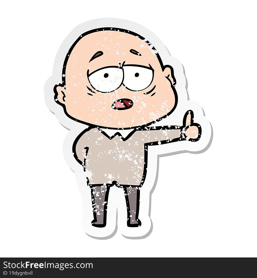 distressed sticker of a cartoon tired bald man