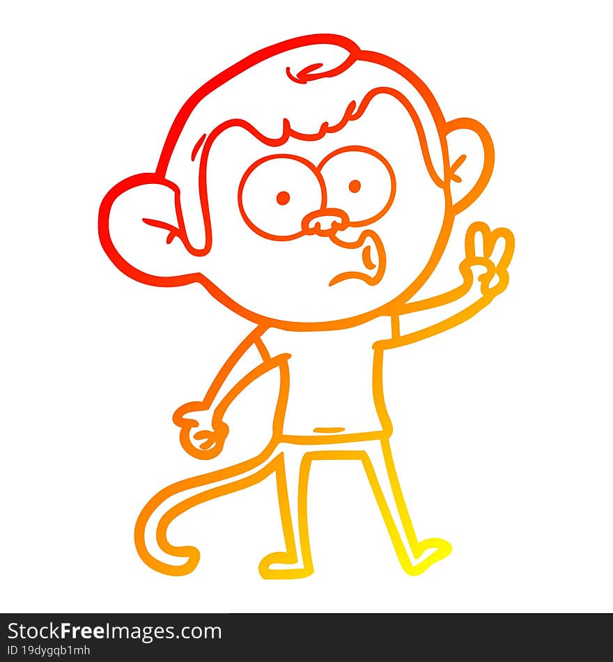 Warm Gradient Line Drawing Cartoon Hooting Monkey