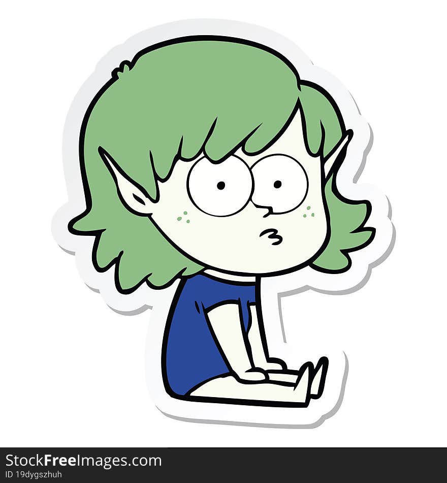 sticker of a cartoon elf girl staring