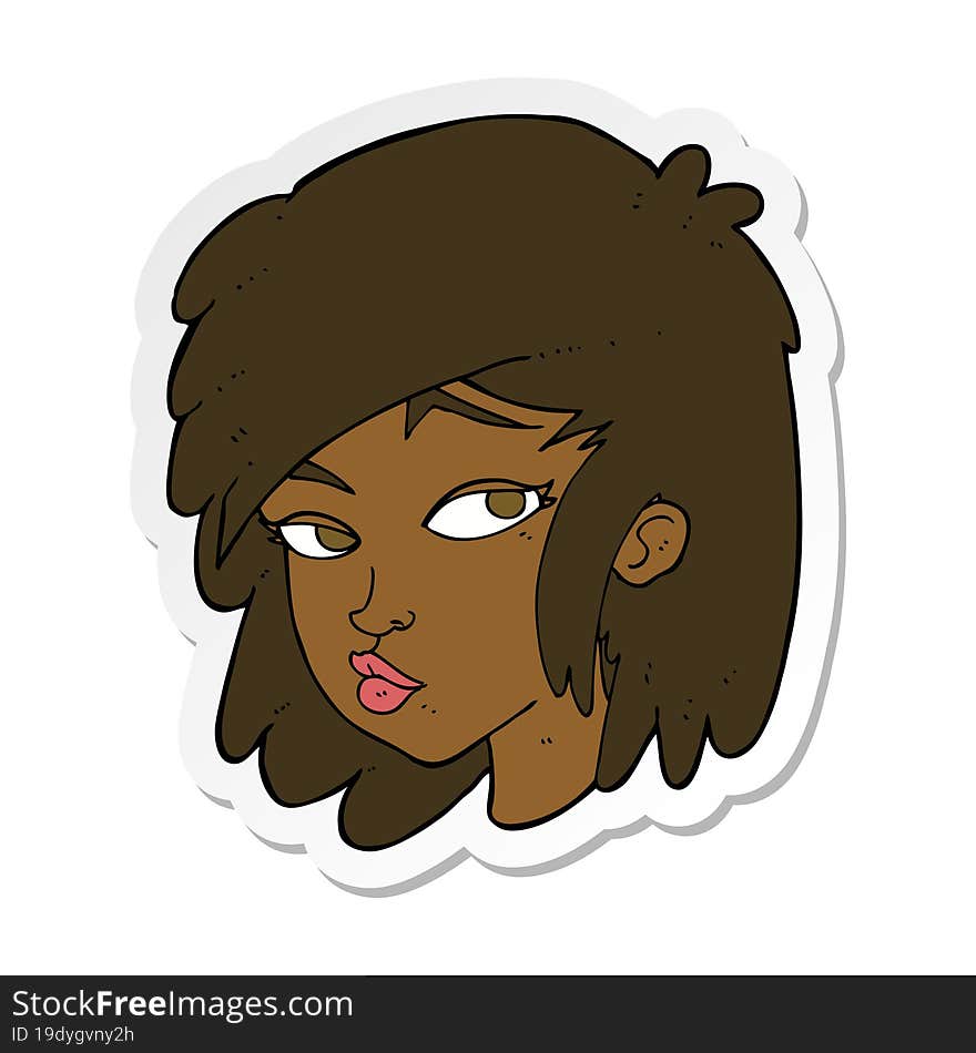 sticker of a cartoon curious woman