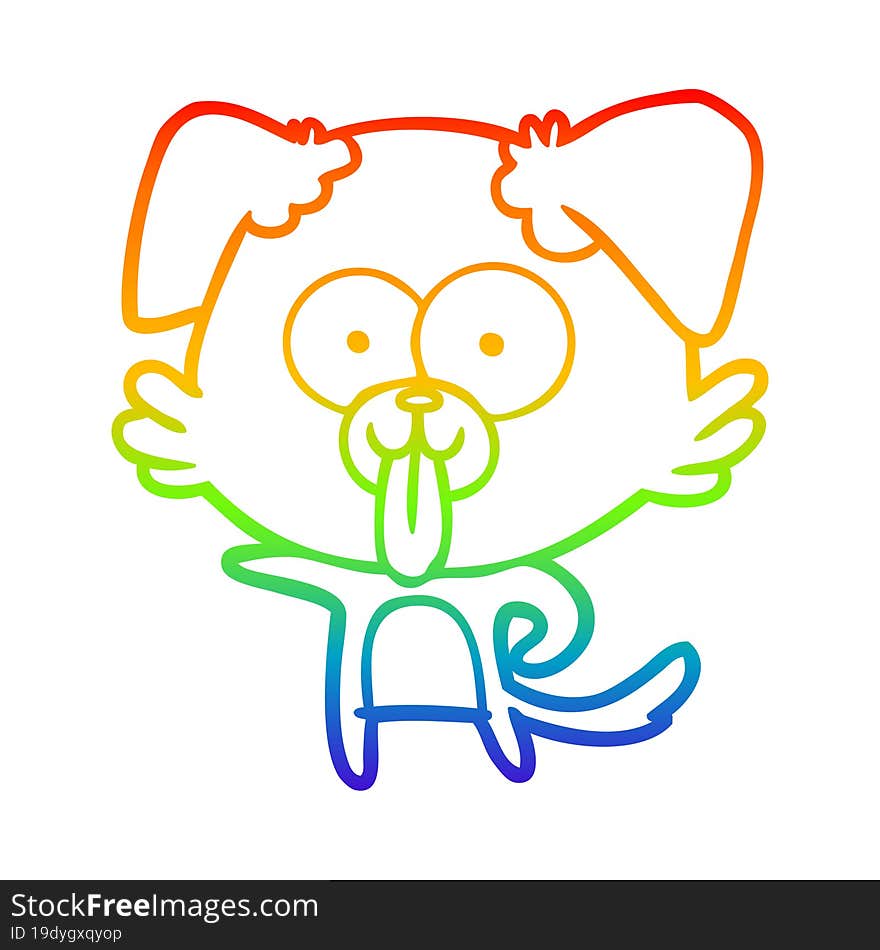 rainbow gradient line drawing of a cartoon dog with tongue sticking out