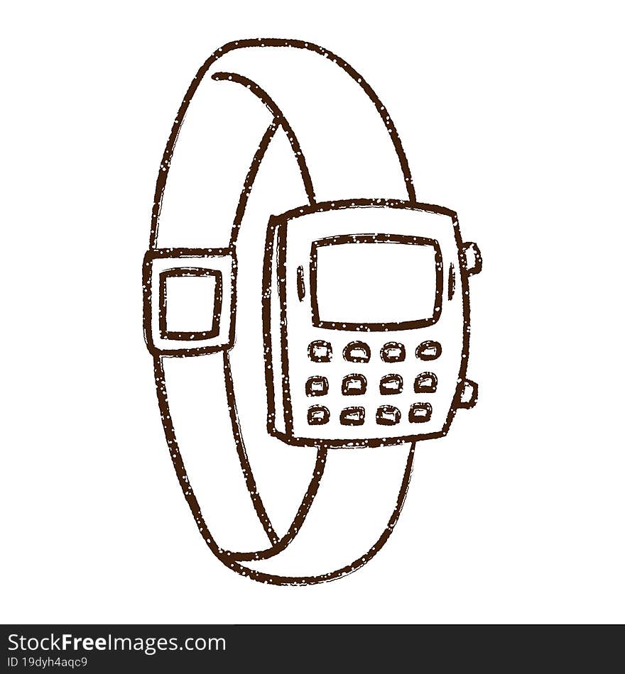 Digital Wristwatch Charcoal Drawing