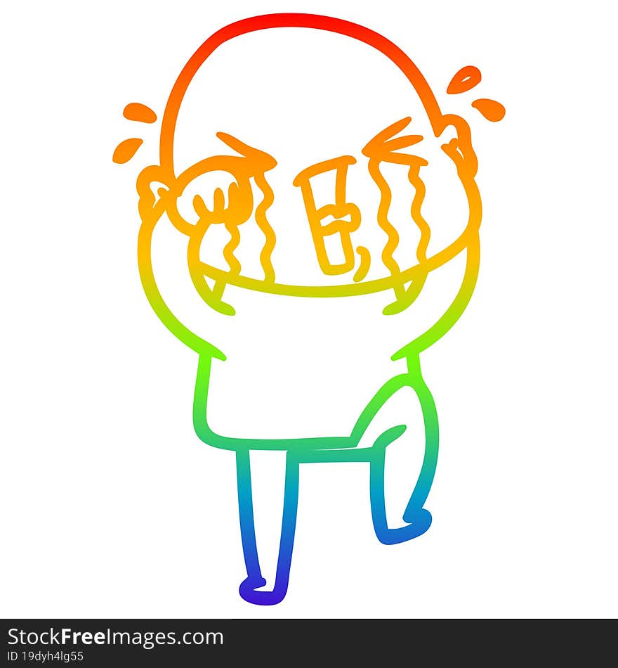 Rainbow Gradient Line Drawing Cartoon Crying Bald Man