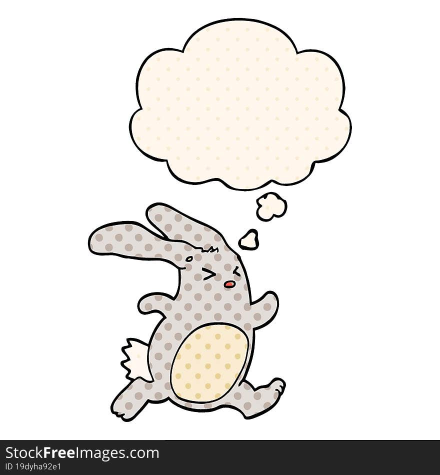 cartoon rabbit with thought bubble in comic book style