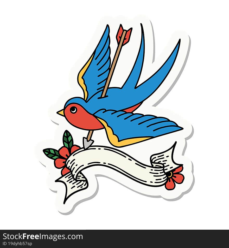 tattoo sticker with banner of a swallow