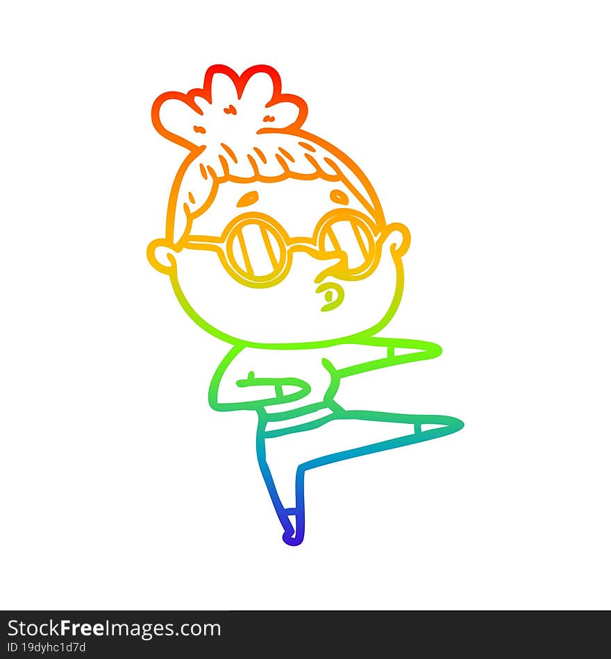 Rainbow Gradient Line Drawing Cartoon Woman Wearing Glasses