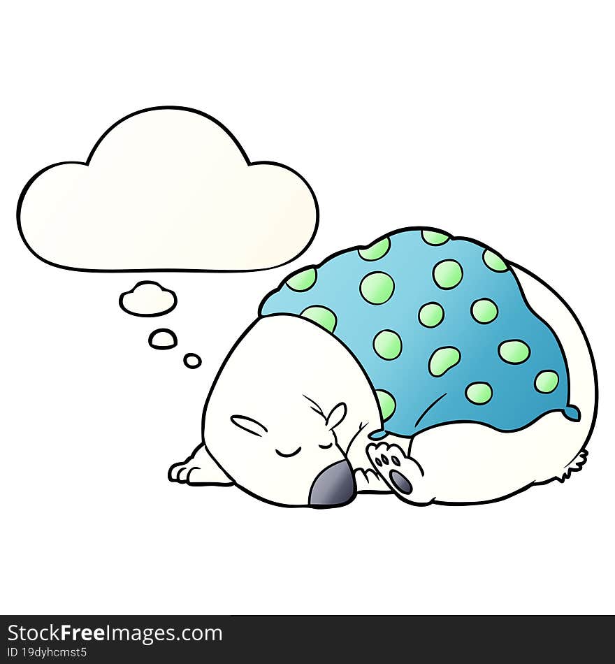 cartoon polar bear sleeping and thought bubble in smooth gradient style