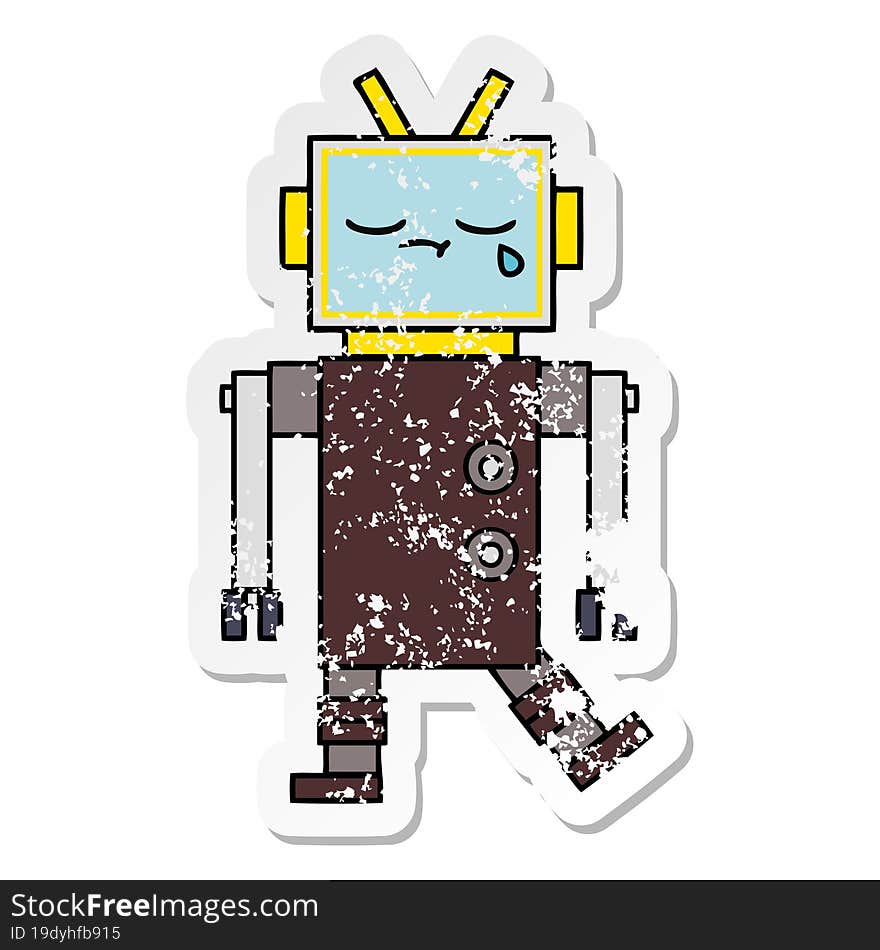 distressed sticker of a cute cartoon robot