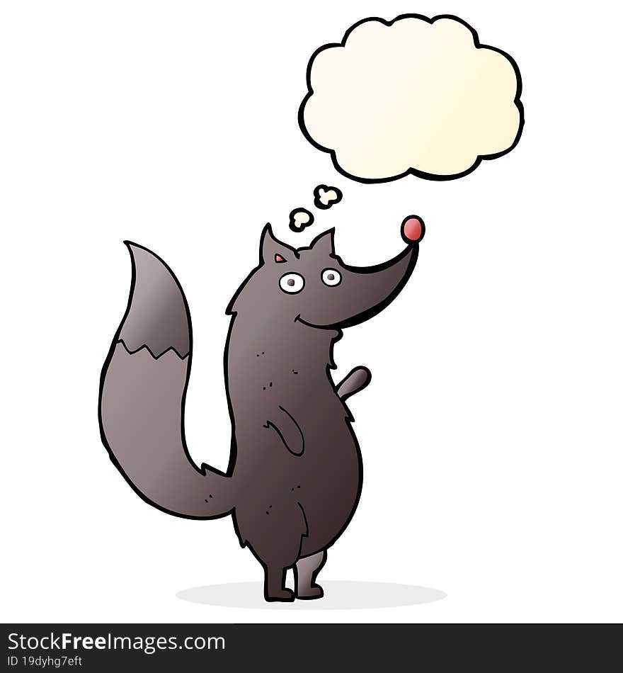 Cartoon Waving Wolf With Thought Bubble