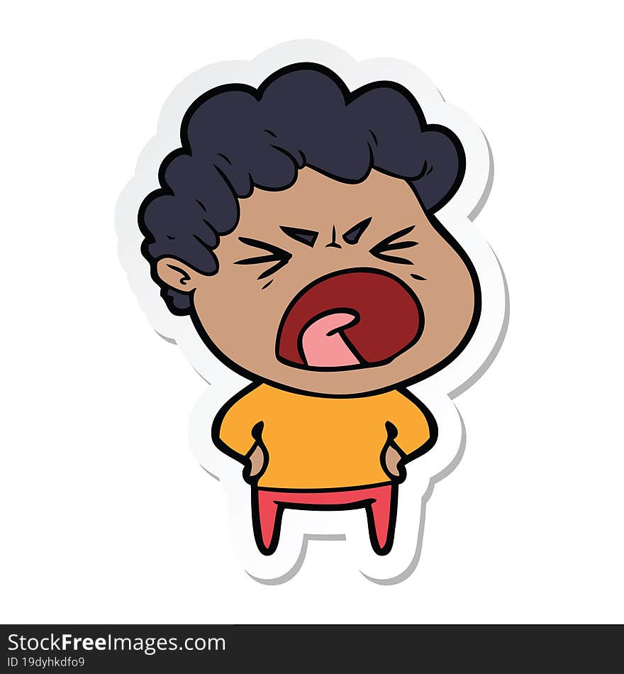 Sticker Of A Cartoon Furious Man