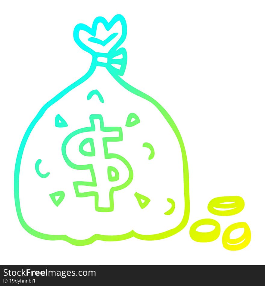 cold gradient line drawing cartoon bag of money