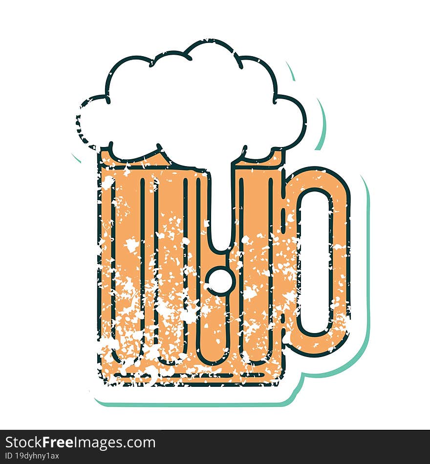 iconic distressed sticker tattoo style image of a beer tankard. iconic distressed sticker tattoo style image of a beer tankard