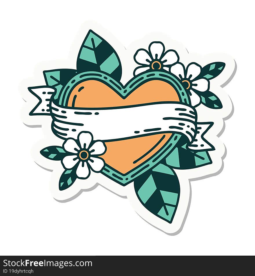 Tattoo Style Sticker Of A Heart And Banner