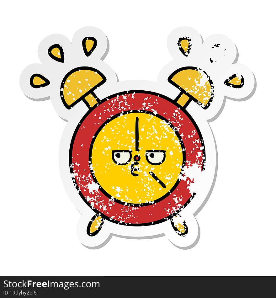 distressed sticker of a cute cartoon alarm clock