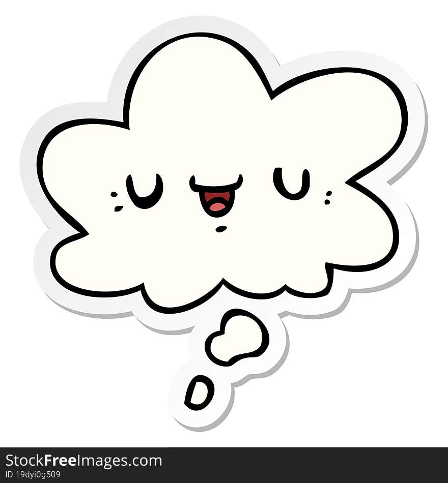 happy cartoon face with thought bubble as a printed sticker