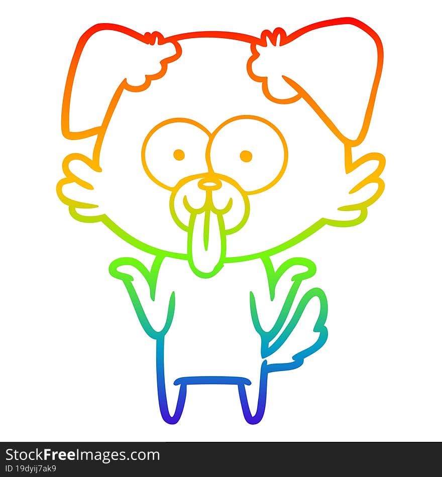 rainbow gradient line drawing of a cartoon dog with tongue sticking out