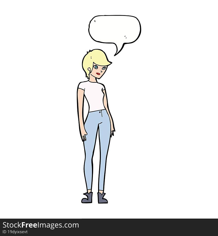 cartoon modern attractive woman with speech bubble