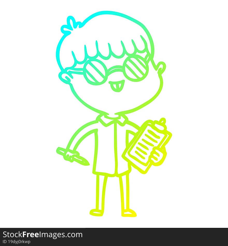 cold gradient line drawing cartoon boy wearing spectacles