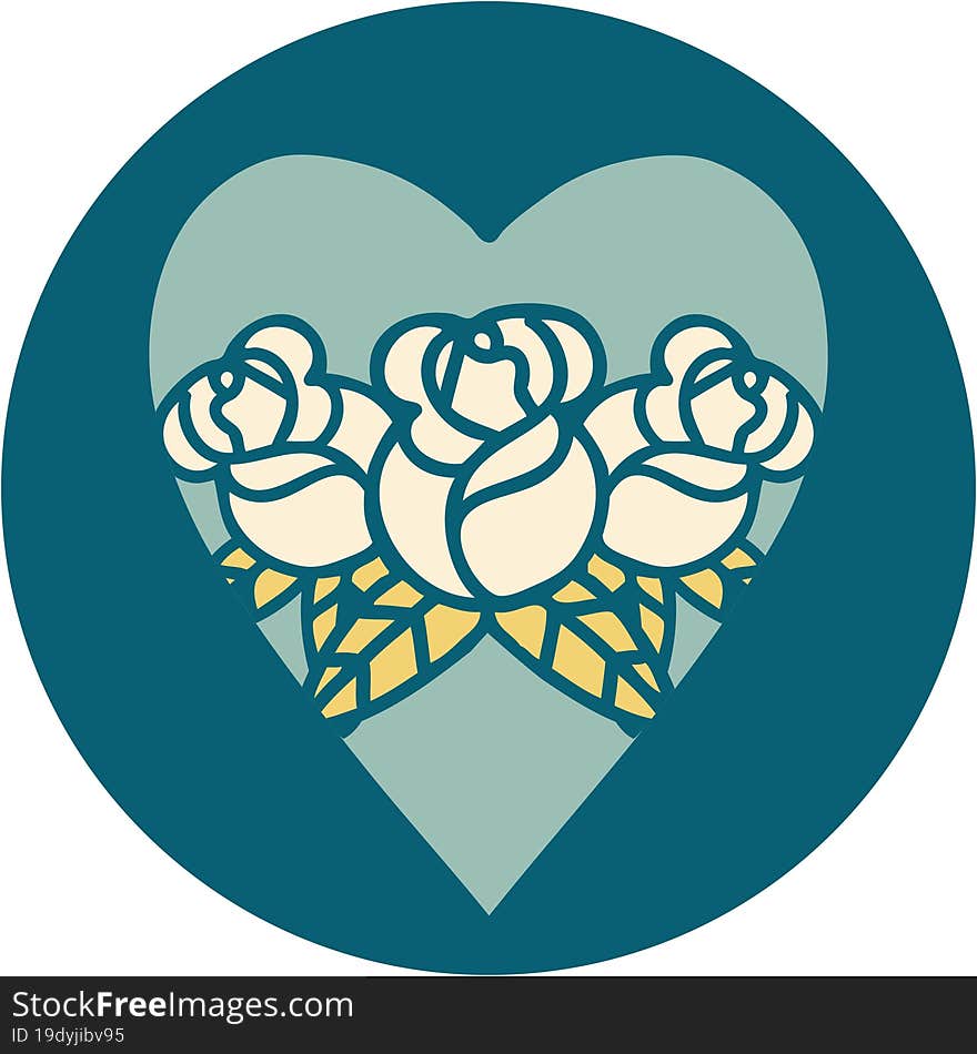 iconic tattoo style image of a heart and flowers. iconic tattoo style image of a heart and flowers