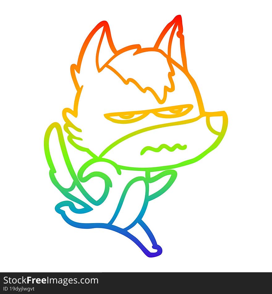 rainbow gradient line drawing cartoon annoyed wolf