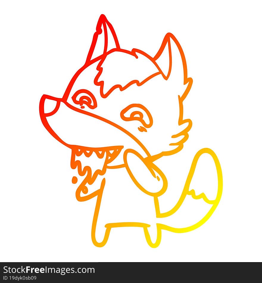 warm gradient line drawing cartoon hungry wolf