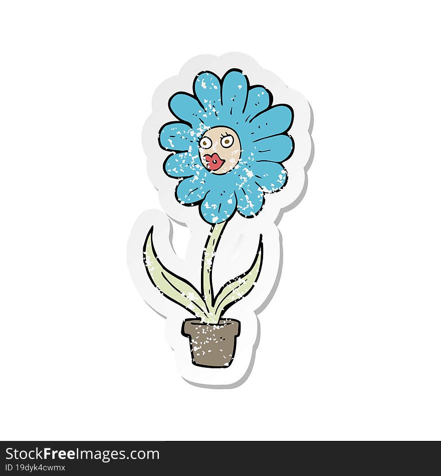 retro distressed sticker of a cartoon flower