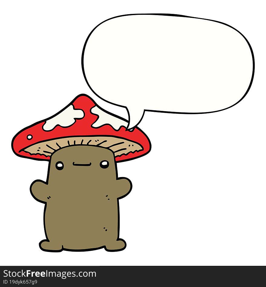 cartoon mushroom with speech bubble. cartoon mushroom with speech bubble