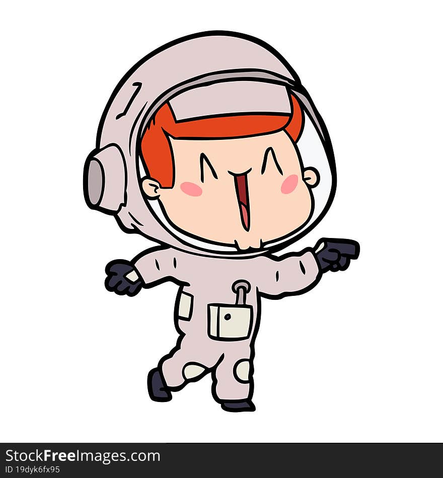 happy cartoon astronaut pointing. happy cartoon astronaut pointing