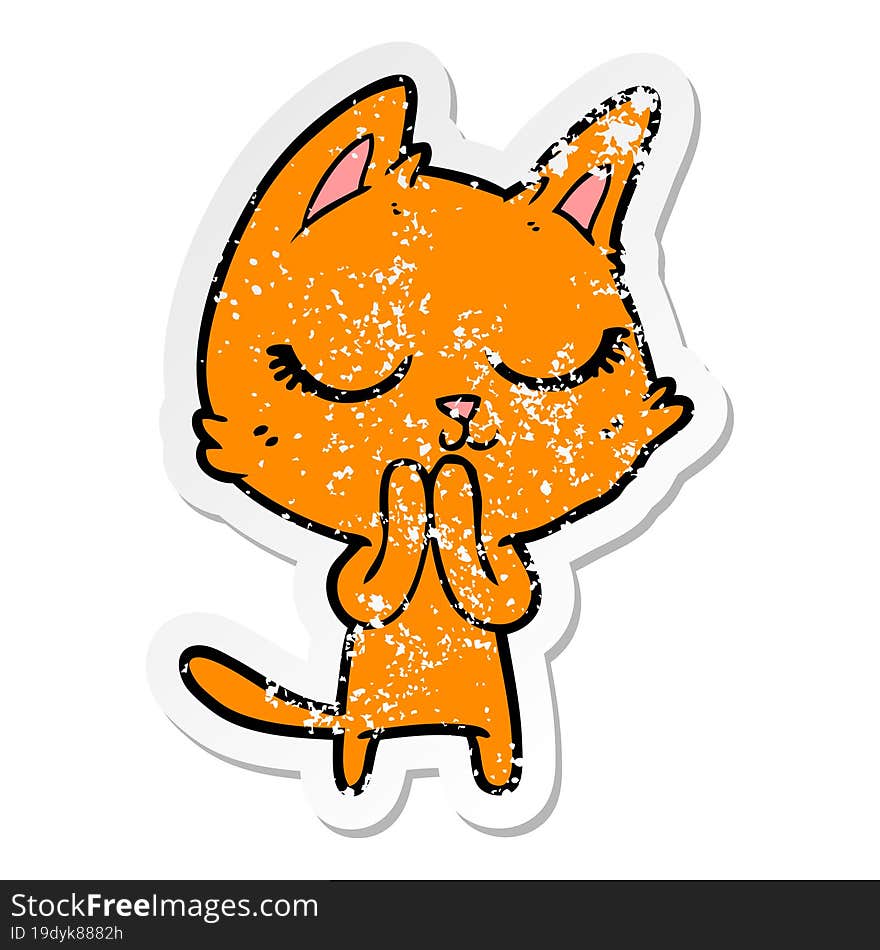 distressed sticker of a calm cartoon cat