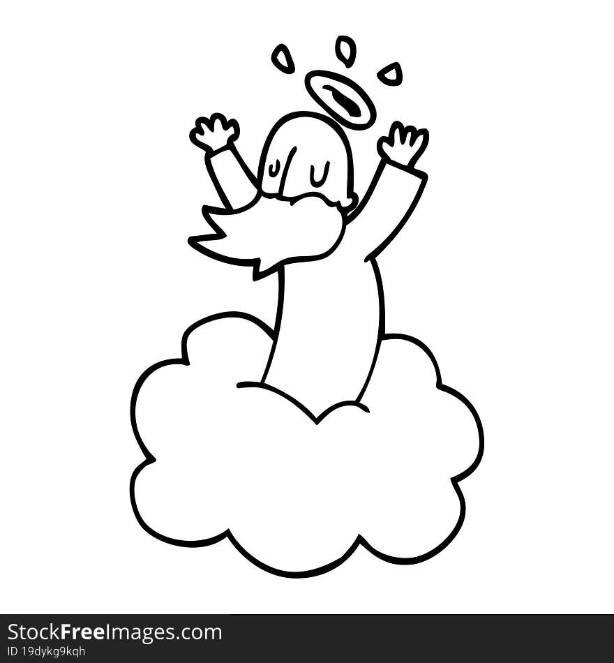 Line Drawing Cartoon God On Cloud